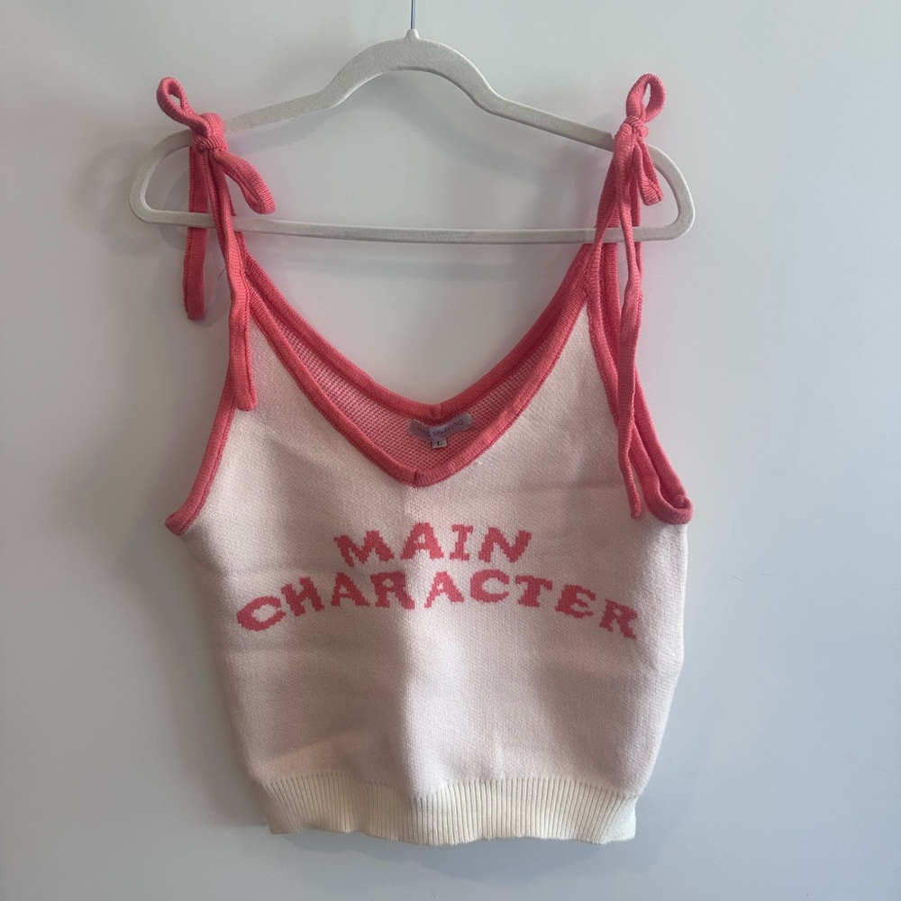Miss Sparkling “Main Character”Shoulder Tie Knit Sweater Crop Tank Top